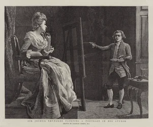 Sir Joshua Reynolds malt ein Porträt in seinem Studio